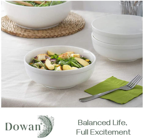 DOWAN Soup Bowls for Kitchen, 32 oz White Bowls for Cereal Salad Ramen Noodle, Porcelain Bowls with Non-slip Design, Sturdy and Easy to Hold, Set of 3, 7.25 Inch