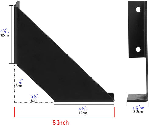 Iron 8 inch Shelf Brackets Flat Angle Curved Black Floating Industrial Shelves Support Brackets, Set of 2