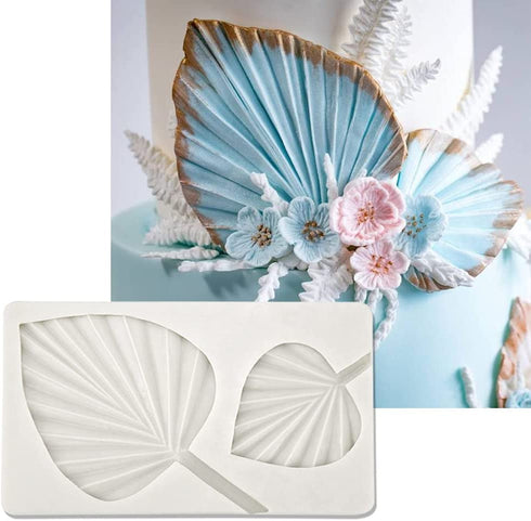 Chongmu Fan Leaf Silicone Molds Flower Leaf Shape Fondant Cake Mold for Sugarcraft Cake Decoration, Cupcake Topper, Polymer Clay, Candy, Chocolate, Crafts Making Tool (Fan Leaf)