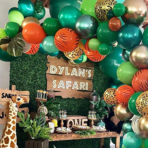 Jungle Safari Theme Party Balloon Garland Kit, 151 Pack With Animal Balloons and Palm Leaves for Kids Boys Birthday Party Baby Shower Decorations