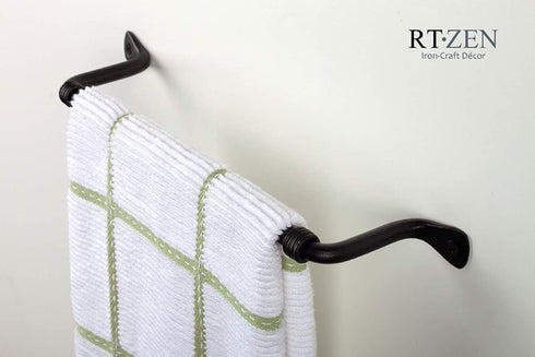 RTZEN Elegant Bathroom Hand Towel Holder - Fancy Wrought Iron Kitchen Towel Bar Wall Mount Rod - Matte Black Towel Hanger for Home Kitchen or Office - 13" Rack Fits 10" Hand Towels (Small)