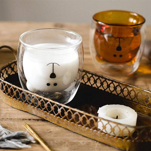 Cute Mugs Bear Tea Coffee Cup Milk Couple Double Wall Glass Mugs Funny Valentine's Day Birthday Gifts for You