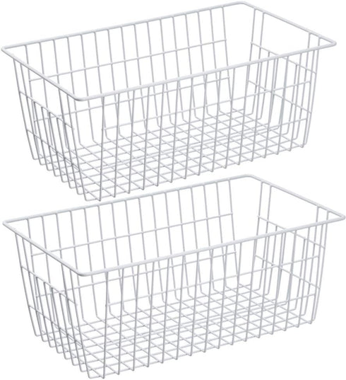 SANNO Farmhouse Wire Storage Baskets freezer Storage bins and Baskets Bins Large Organizer Bins Basket for Kitchen Cabinets, Pantry, Bathroom, Laundry Room,Kitchen, Closets, Garage-white