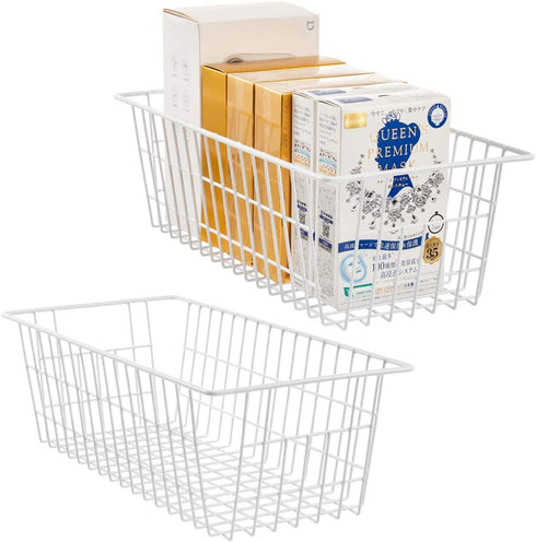 SANNO Farmhouse Wire Storage Baskets freezer Storage bins and Baskets Bins Large Organizer Bins Basket for Kitchen Cabinets, Pantry, Bathroom, Laundry Room,Kitchen, Closets, Garage-white