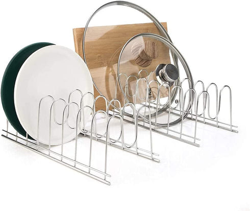 SANNO Lid Holder Organizer Rack, Diversified Euro Kitchen Lid Organizer for Plates, Cutting Boards Bakeware, Cooling Racks, Pots & Pans, Serving Trays,stainless steel pack of 2