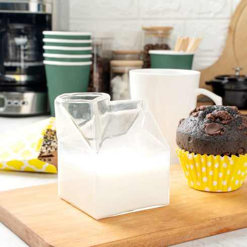 12 Ounce Glass Milk Carton, 1 Reusable Milk Carton Creamer - Durable, Serve Cream, Milk, or Juice, Clear Glass Mini Milk Carton, Dishwasher-Safe, For Homes or Restaurants - Restaurantware