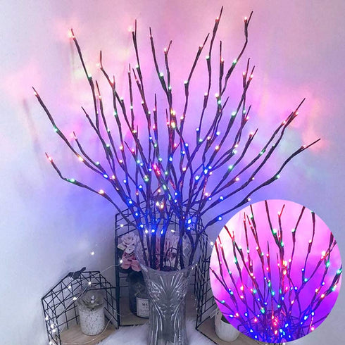 HLDIFENGGS LED Branch Lights Light up Branches Brown Branches Willow Branches Christmas vase Decoration Lights Pussy Willow Branches USB Plug-in with Plug 3 pcs 60 LED Bulbs (Multicolor)