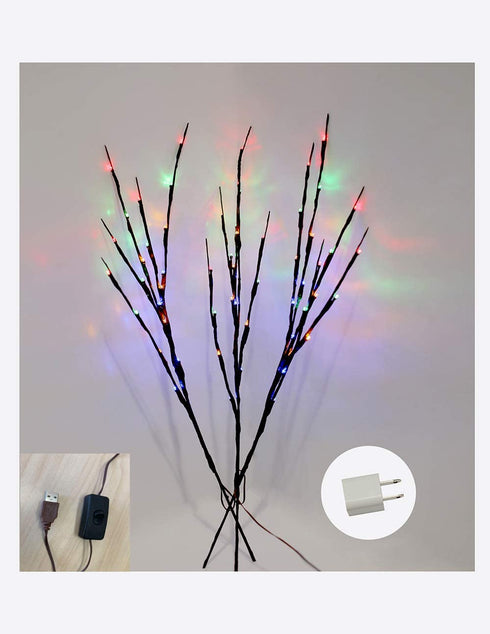 HLDIFENGGS LED Branch Lights Light up Branches Brown Branches Willow Branches Christmas vase Decoration Lights Pussy Willow Branches USB Plug-in with Plug 3 pcs 60 LED Bulbs (Multicolor)