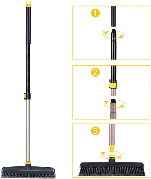Yocada Push Broom Brush Stiff Bristles Broom Head Telescopic Heavy-Duty Outdoor Commercial for Cleaning Bathroom Kitchen Patio Garage Deck Concrete Wood Stone Tile Floor