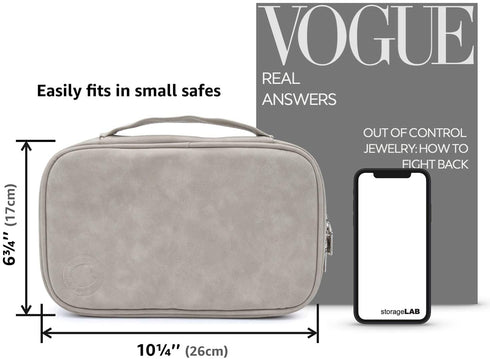 storageLAB Travel Jewelry Organizer, Faux Suede Clutch Bag for Necklaces, Earrings, Rings and Bracelets (Grey)