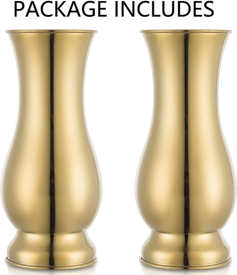 Nuptio 2 Pcs Wedding Centerpieces for Tables, 8.86in Tall Metal Flower Vase Decorations, Gold Centerpiece for Table, Flower Vases for Living Room Dining Room Office Party Reception Decor