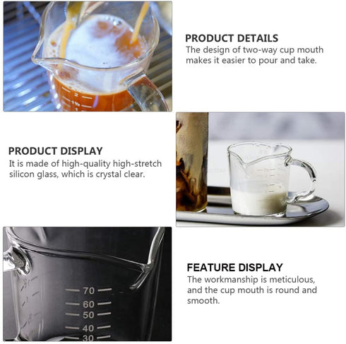 Cabilock Double Spouts Espresso Shot Glass Cup with Scale Temperature Resistant Glass Measuring Cup with Pouring Handle