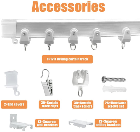 Ceiling Curtain Track, Flexible Bendable Ceiling Curtain Track Curved Curtain Track 12Ft Ceiling Track for Curtains Room Divider Curtain Rail Track Ceiling Wall Mount for RV Curtain Bay window