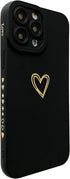 Qokey for iPhone 13 Pro Max Case(2021 6.7"), Side&Back Cute Plated Love Heart with Anti-Fall Lens Cameras Cover Protection Soft TPU Shockproof Anti-Fingerprint Phone Cases for Women Girls Men,Black