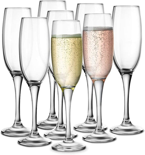 KooK Premium Clear Glass Champagne Flutes, Thin Stem, 7 ounce, Classic Champagne Glasses Pack of 8