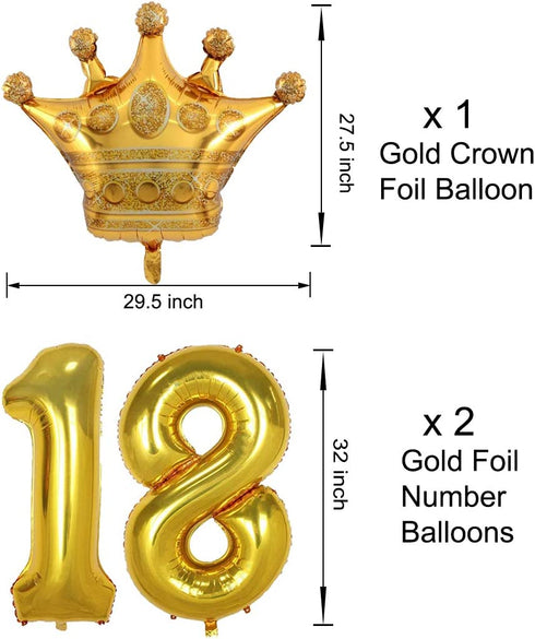 18th Birthday Decorations for Men Boy Women Girl,Black and Gold Birthday Decorations for 18th and 81st Happy Birthday Party with 18 Gold Number Balloon Happy Birthday Banner and Gold Crown Balloons