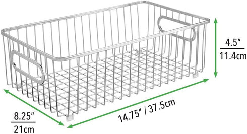 mDesign Metal Farmhouse Kitchen Pantry Food Storage Organizer Basket Bin - Wire Grid Design - for Cabinets, Cupboards, Shelves, Countertops - Holds Potatoes, Onions, Fruit - Large, 2 Pack - Chrome