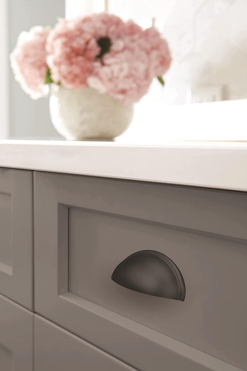 Amerock | Cabinet Cup Pull | Flat Black | 3 inch (76 mm) Center to Center | Ravino | 5 Pack | Drawer Pull | Drawer Handle | Cabinet Hardware