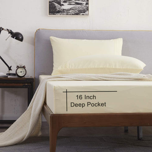 Shilucheng Bed Sheets Set Microfiber 1800 Thread Count Percale Super Soft and Comforterble 16 Inch Deep Pockets - 4 Piece (California King, Ivory)