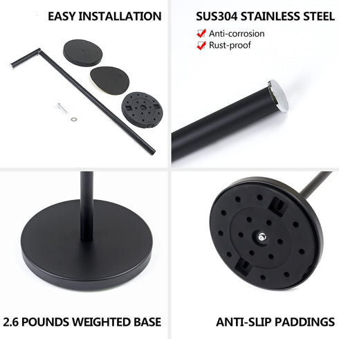 YCWIN Matte Black Toilet Paper Holder Stand with Storage for 6 Rolls of Toilet Tissue for Bathroom, Modern Free Standing Toilet Paper Roll Holder Stand, Rustproof Finish and Weighted Pedestal, Black