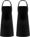 Syntus 2 Pack Adjustable Bib Apron Waterdrop Resistant with 2 Pockets Cooking Kitchen Aprons for Women Men Chef, Black