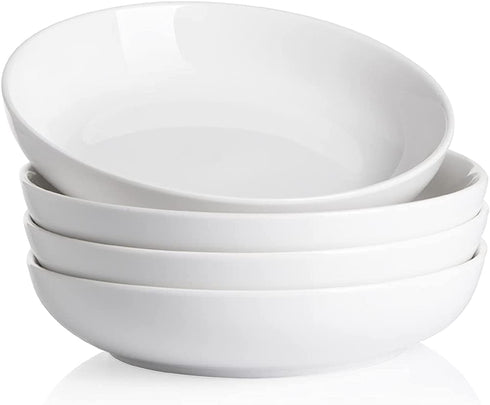 SWEEJAR Pasta Bowls, Ceramic Dinner Plates, 25oz Salad Serving Bowls for Soup, Dessert, Pizza, Fruit, Steak, Microwave Dishwasher Safe, Set of 4 ?White?