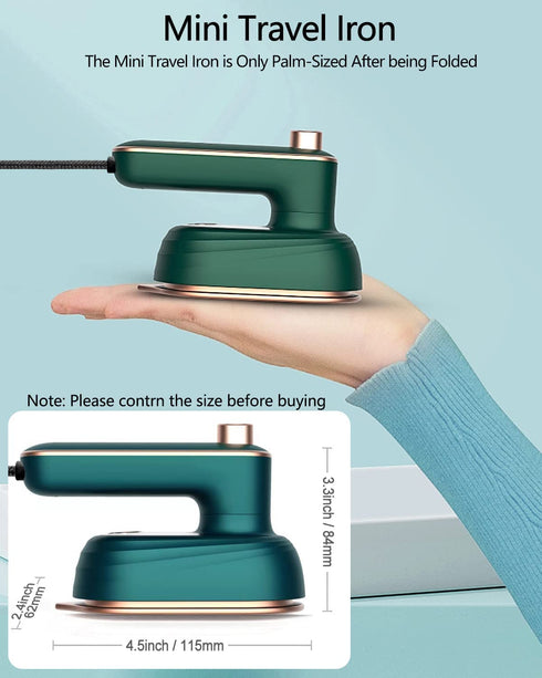 Mini Ironing Machine Handheld Can Be Rotated 180 Degrees, Travel Iron for Clothes, Professional Household Fast Heating Wired Small Electric Iron, Portable Heat Press Clothing Iron Machine (Green)