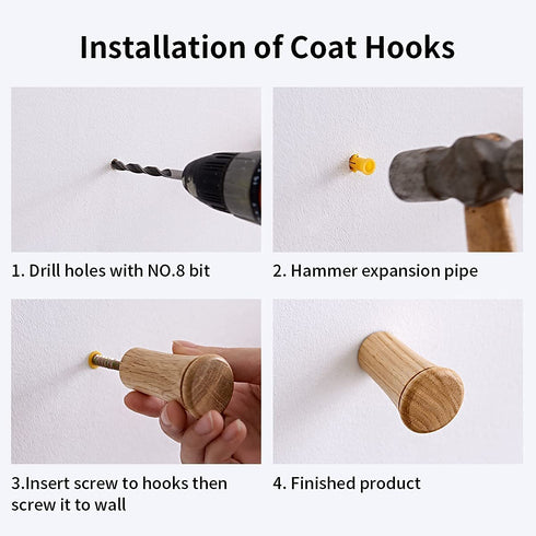 INMAN Wall Hooks, Wall Mounted Coat Hooks - 2.36'' Length Natural Wood Pegs, Entryway Wall Hangers Hooks for Hanging Coats, Hats, Bags and Towels, Pack of 4, Walnut