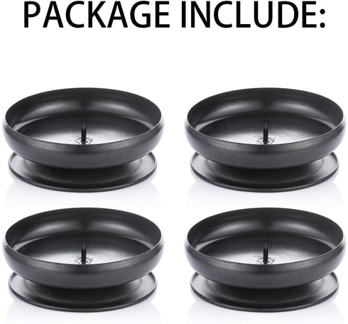 Pcs of 4 Spike Candle Holder Iron Candle Plate Pillar Candle Holder, Black, Decorative Iron Pillar Candle Plate, 3.6" Diameter Pedestal Candle Stand for LED & Wax Candles, Incense Cones, Spa, Weddings