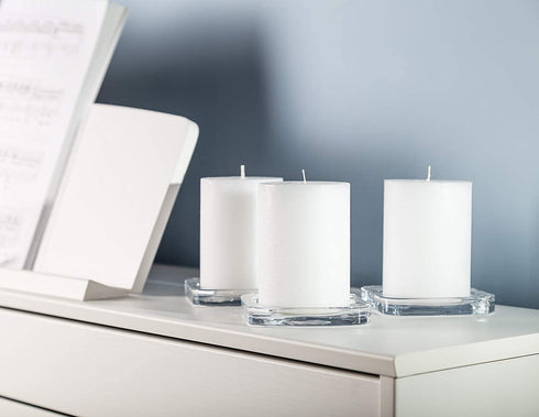Melt Candle Co White Pillar Candles 3" x 4" Set of 3 Unscented for Weddings, Home Decoration, Relaxation, Church, Spa, Smokeless Cotton Wick