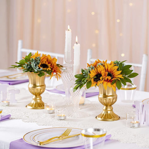 NUPTIO Pcs of 2 Metal Urn Planter Elegant Wedding Centerpieces Vase for Wedding Party Decoration, 16cm/6.3" Tall Trumpet Vase Flower Holder for Anniversary Ceremony