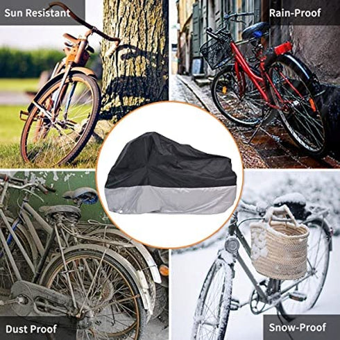Bike Cover Adult Tricycle Cover Waterproof Bicycle/Motorcycle Storage Cover, Heavy Duty Ripstop Material & Anti-UV, Protect Your Bike from Rain, Dust, Debris Sun for Outdoors Indoors (Silver-Black)
