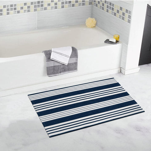 OJIA Striped Doormat 2'x3' Cotton Hand Woven Welcome Doormats Machine Washable Indoor/Outdoor Small Rugs Front Porch Rug Farmhouse Mat for Entryway/Kitchen/Laundry/Bathroom