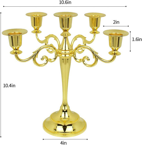 Dorlotou Metal Candelabra 5-Candle 10.1 Inch Tall Candle Holder Stick for Home Wedding Event and Party Festival,Gold