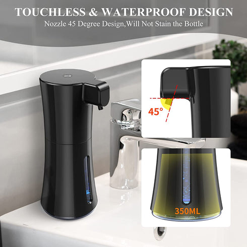 Improved Automatic Foaming Soap Dispenser Touchless Auto Foam Dispenser Black,Foaming Auto Soap Dispenser Battery Operated, 350ml/12Oz Touch Free Foam Soap Dispensers