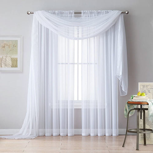 RYB HOME White Sheer Curtains for Canopy Bed, Living Room Decor as Ceiling Drapes Window Scarf Table Runner Outdoor Curtains for Wedding Arch Backdrop, Wide 60 in x Long 216 in per Panel, 2 Pieces