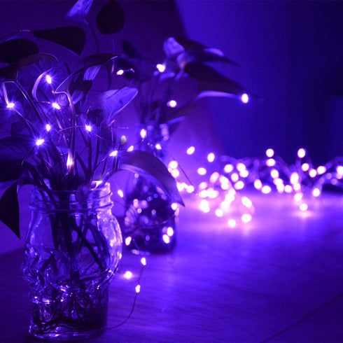 Abkshine 4pack Battery Operated Purple String Lights, 50led Bright Mini Purple LED Fairy Lights, Battery Powered Halloween Lights, Portable Christmas Decorative Strand Lights