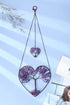 PESOENTH Amethyst Heart Tree of Life Dream Catcher Hanging Ornament Bohemian Purple Double Hearts Tree of Life Wall Art Window Car Hanging Decorations for Home Bedroom Decor