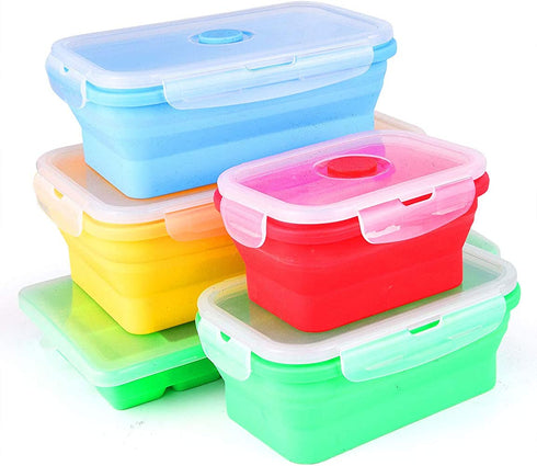 Collapsible Silicone Storage Set of 4 Plus Bonus Ice Tray - BPA Free, Microwave, Dishwasher And Freezer Safe