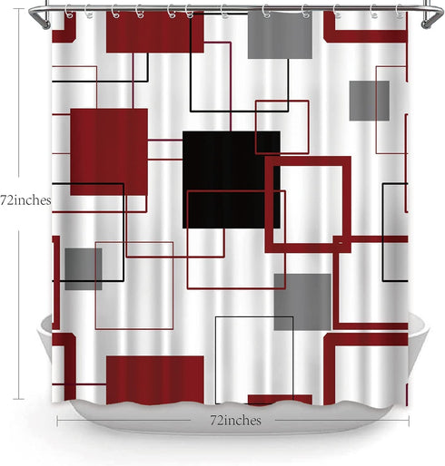 Black and White Shower Curtain Grey and Red Geometric Check Modern Shower Curtain Sets for Bathroom Decor Fabric Shower Curtain Waterproof with 12 Hooks, 72"x72"