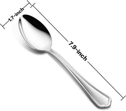 Dinner Spoons Set of 12, E-far 7.9 Inch Stainless Steel Soup Spoons Tablespoons for Home, Kitchen or Restaurant, Non-toxic & Mirror Polished, Scalloped Edge & Dishwasher Safe