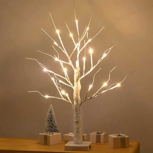 2FT24LED Birch Tree Lighted,Fairy Spirit Warm White Tabletop Light up Tree Lamp, USB and Battery Powered Timer Artificial Branches Tree Decoration Home Party Festival Holiday(1 PCS)€¦