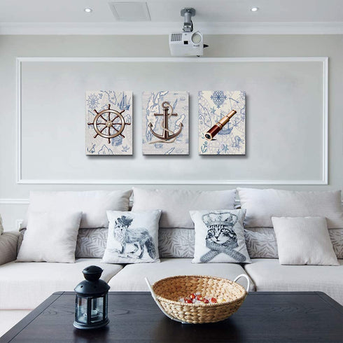 ocean theme steering wheel telescope ship pendant Canvas Prints bathroom Wall Art for Bedroom Wall decor Artworks Pictures wall decorations for living room,3 piece Home decor kitchen wall paintings
