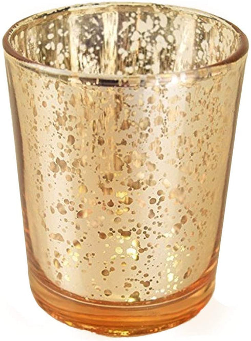 Just Artifacts 2.75-Inch Speckled Mercury Glass Votive Candle Holders (12pcs, Gold)