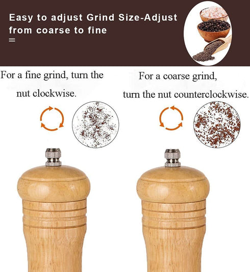 Haomacro Salt and Pepper Grinder Set, Wood Pepper Mills,Wooden Salt Grinders Refillable Manual Pepper Ginder with Acrylic Visible Window,Ceramic Grinding Core- 6.5 InchesPack of 2