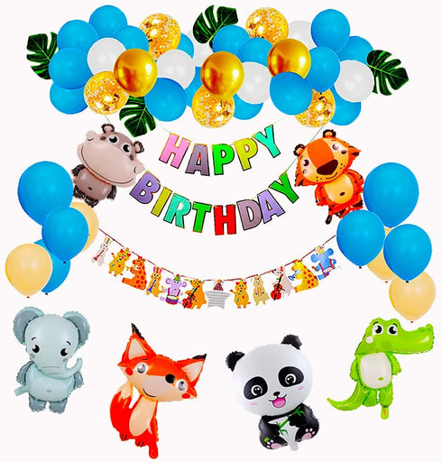 Aerfoyun Safari Birthday Decorations, Jungle Theme Party Supplies with a Happy Birthday Banner and Balloon Pump, Garland Balloon Animal Kit for Baby Shower Decor