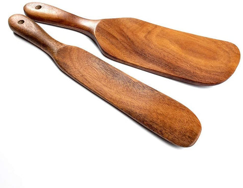 4 PCS Wooden Spurtle Spoons/Utensils Set For Cooking, Natural Acacia Wood Wok Spatula Kitchen Tools Set with 4 Hooks for Stirring Mixing When Cooking Steak Salad Butter