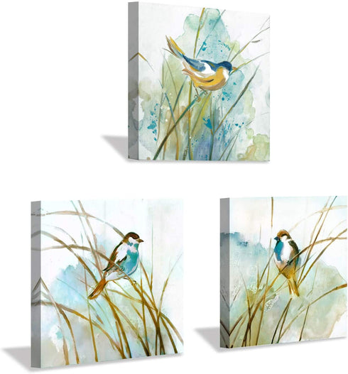 Hardy Gallery Abstract Birds Painting Wall Art: Colorful Birds in Grass Artwork Animal Picture on Canvas Prints for for Living Room (12 x 12 x 3 Panels)