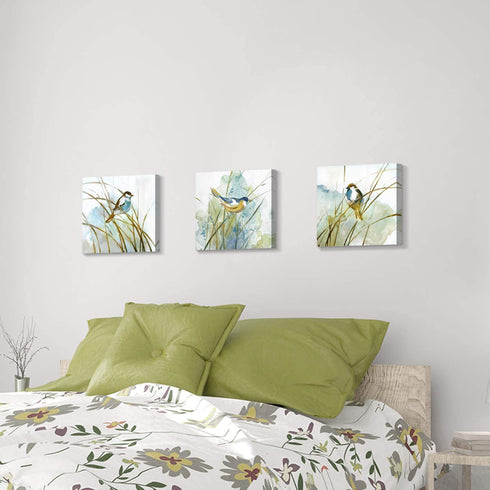 Hardy Gallery Abstract Birds Painting Wall Art: Colorful Birds in Grass Artwork Animal Picture on Canvas Prints for for Living Room (12 x 12 x 3 Panels)