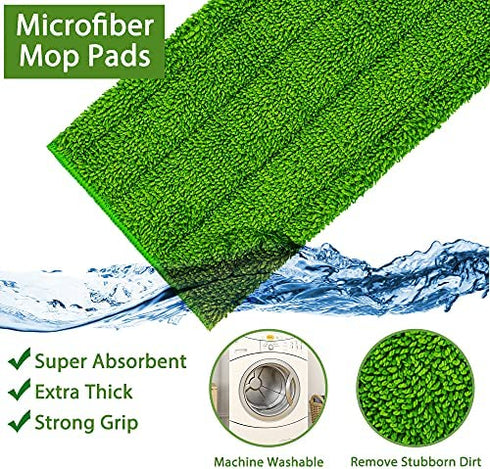 Reusable Microfiber Mop Pads Fit Swiffer Wet Jet (4 Pack), Washable Mop Pad Refills Compatible with WetJet, Heavy Duty Spray Mop Replacement Heads for Floor Cleaning, Come with a Scraper (12?, Green)